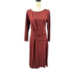 Talbots Red Orange Black Printed Knee Length Long Sleeve Flowy Dinner Dress